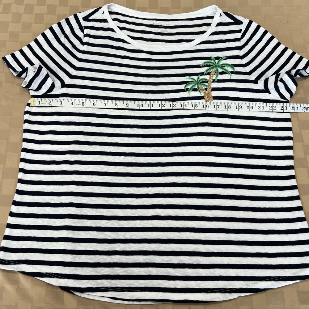 Talbots Beaded Palm Tree Navy & White Striped Short Sleeve Tee Women's Size 2X - Picture 7 of 7